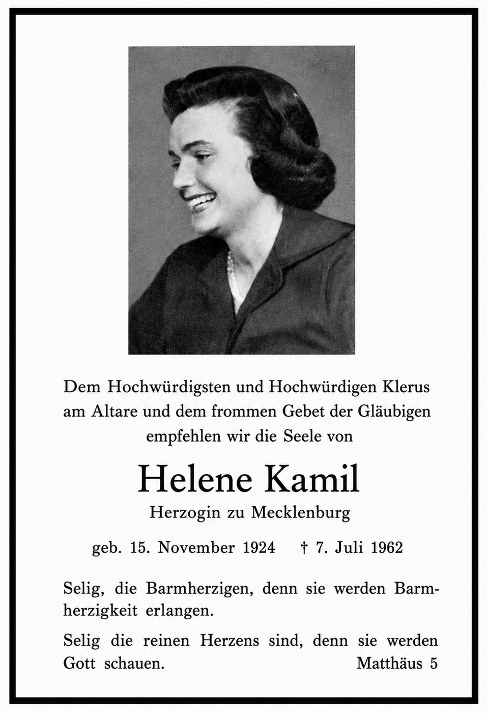 Abb. 6 · Die Todesanzeige von Helene Kamil, Herzogin zu Mecklenburg.