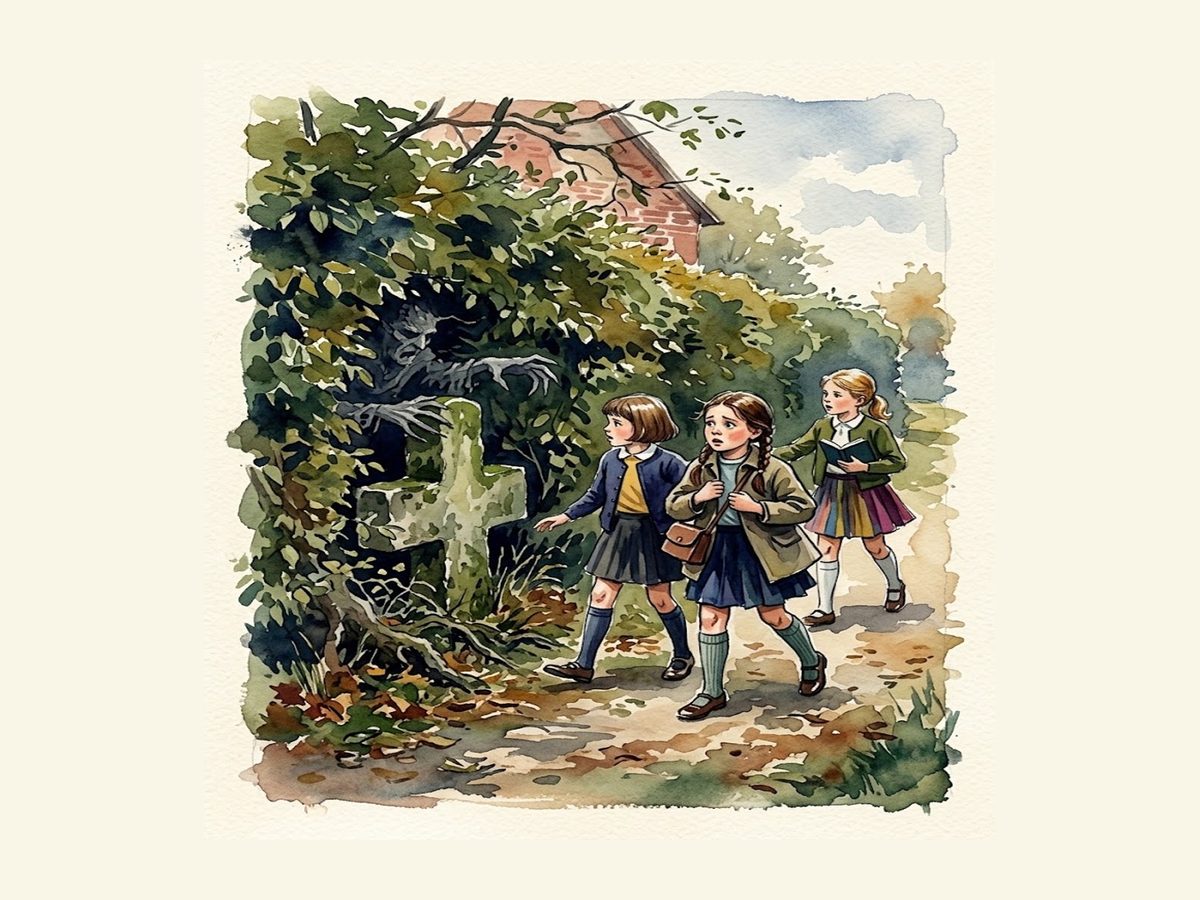 KI-Illustration zur Geschichte „Das Kreuz im Heckebaum“.