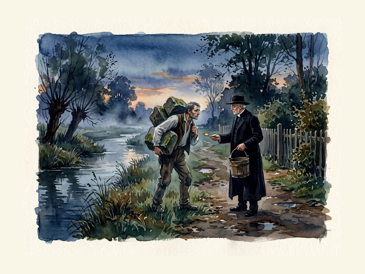 KI-Illustration zur Geschichte „Der Grenzsteinfrevel“.