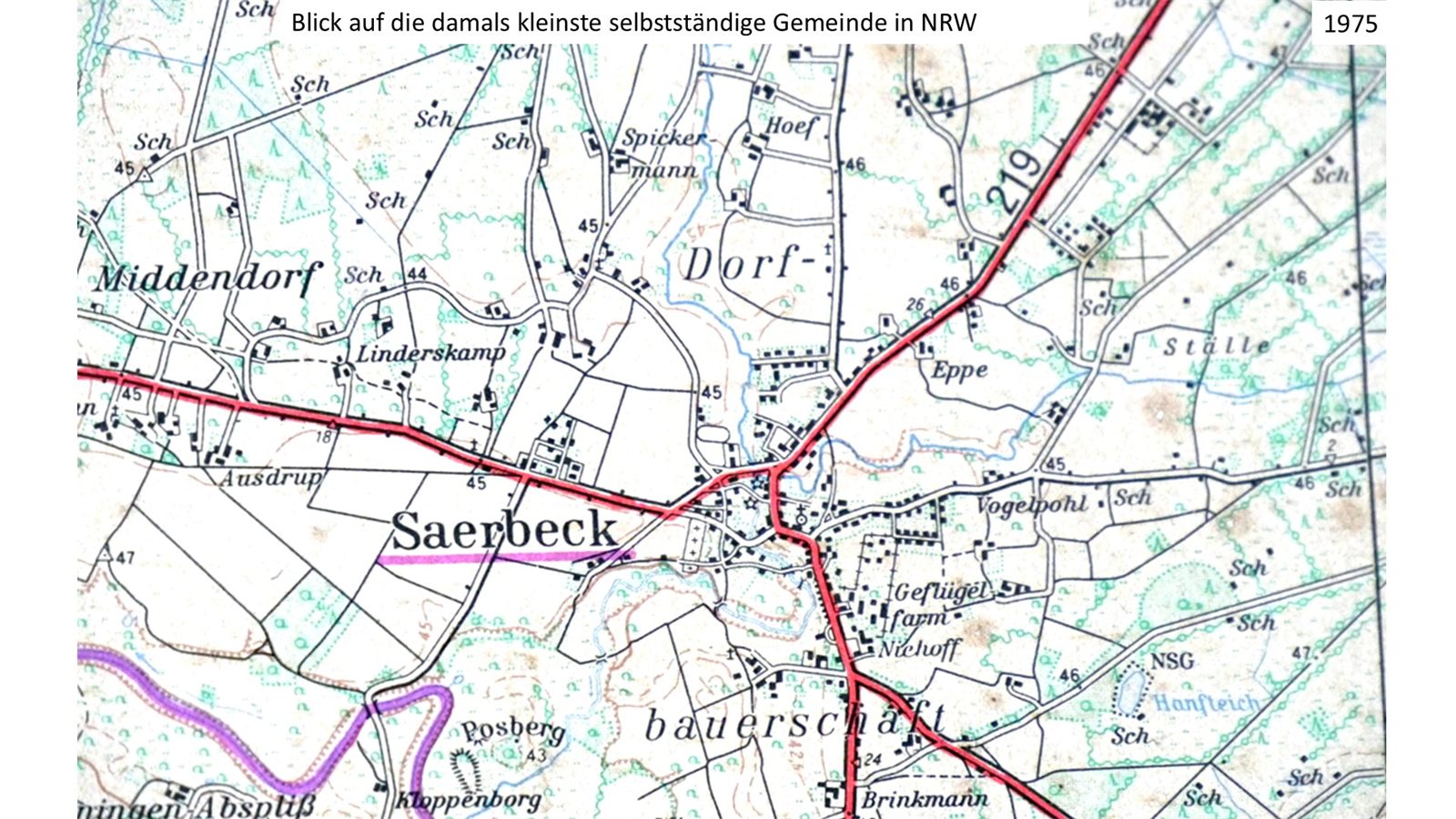 Karte 1975 – die kleinste selbständige Gemeinde in NRW