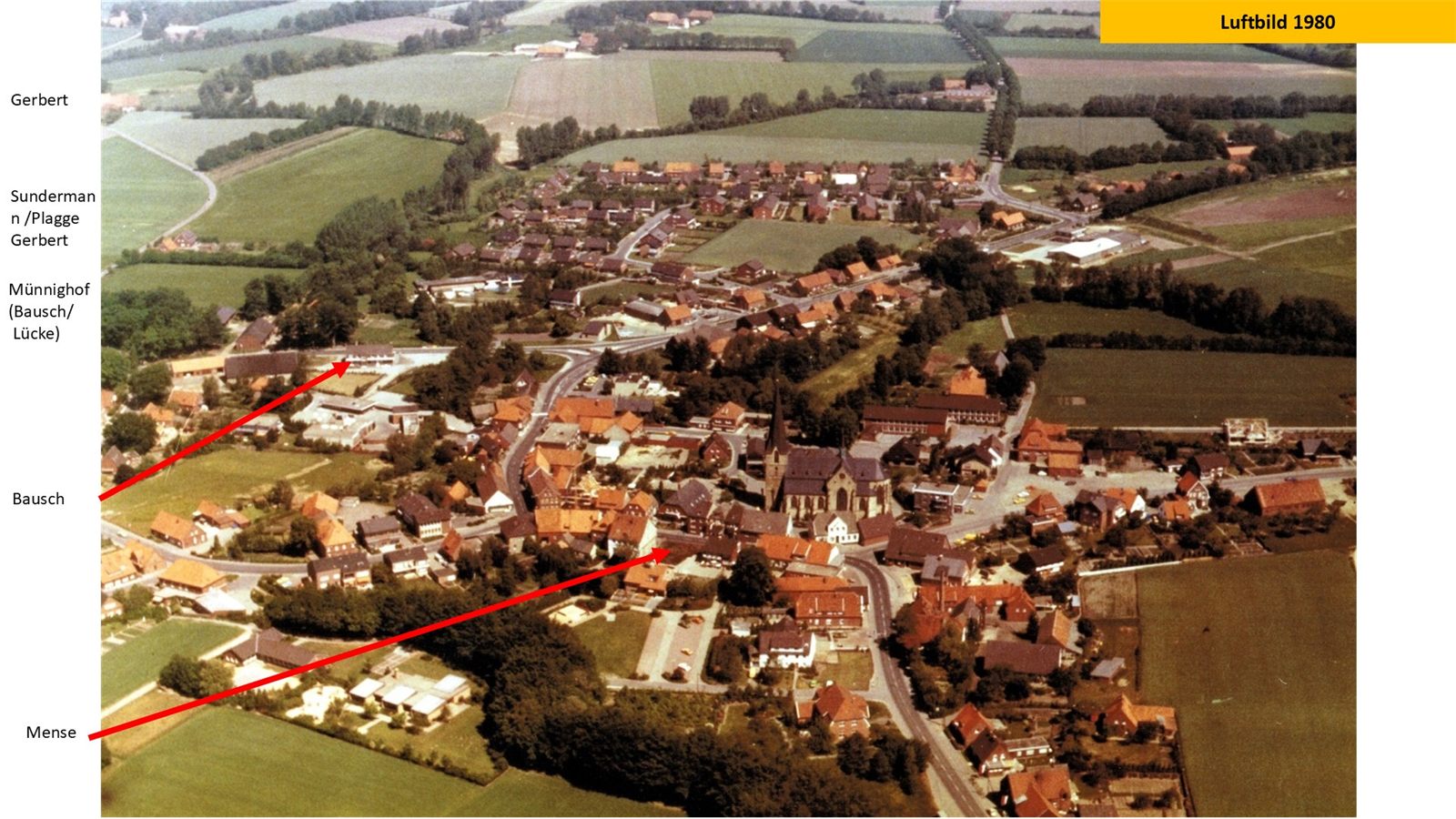 Luftbild 1980 mit Münninghof, Sundermann/Plagge, Gerbert, Mense, Bausch